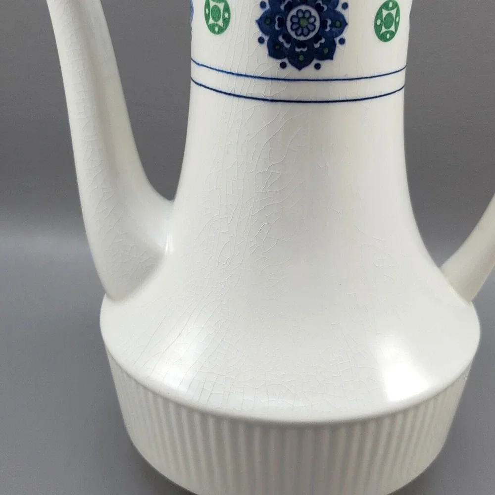 Amcrest Potomac Teapot Ironstone White BlueGreen Design 1960's MCM Japan Vintage